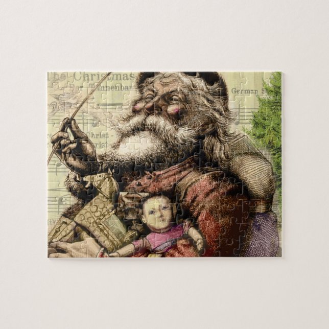 Puzzle Ilustracion clásico Merry Santa Claus Tree (Horizontal)