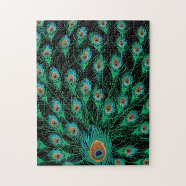 Puzzle Ilustracion con las plumas del pavo real en negro (Vertical)
