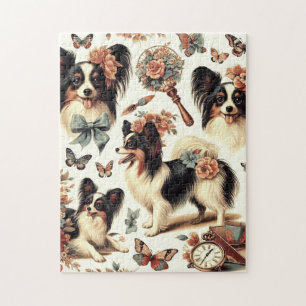 Puzzle Ilustracion Cute Vintage Papillon Dog