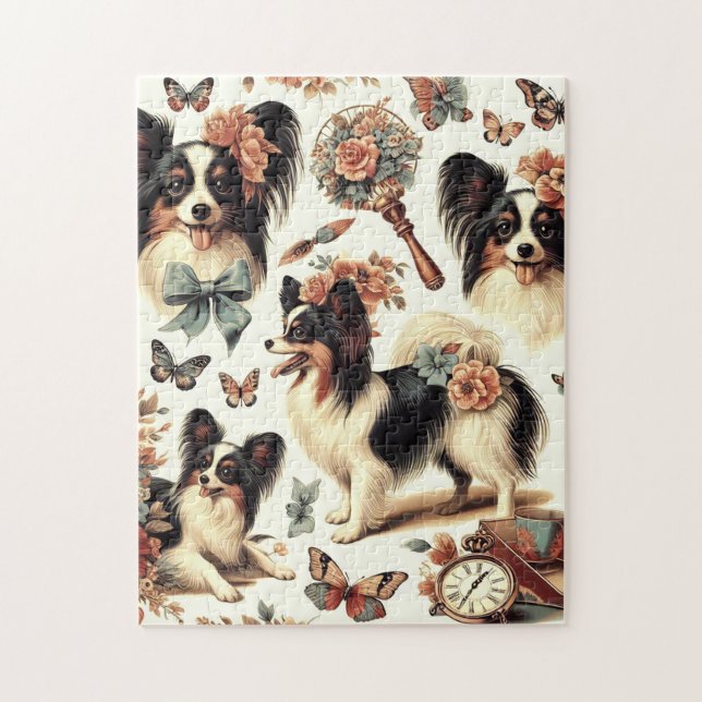Puzzle Ilustracion Cute Vintage Papillon Dog (Vertical)