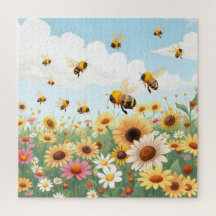 Ilustración de abejas y flores lindas