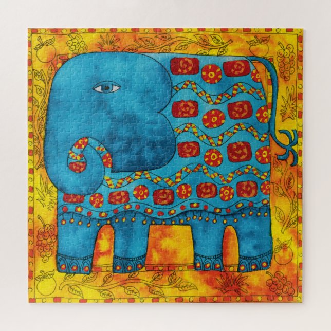 Puzzle Ilustración de acuarela de elefante estampado (Horizontal)