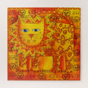 Puzzle Ilustracion de acuarela de león con patrones