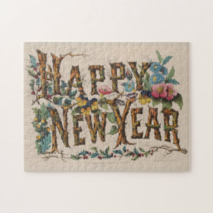 Puzzle Ilustracion de Año Nuevo Vintage Happy (1876)