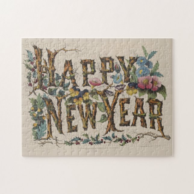 Puzzle Ilustracion de Año Nuevo Vintage Happy (1876) (Horizontal)