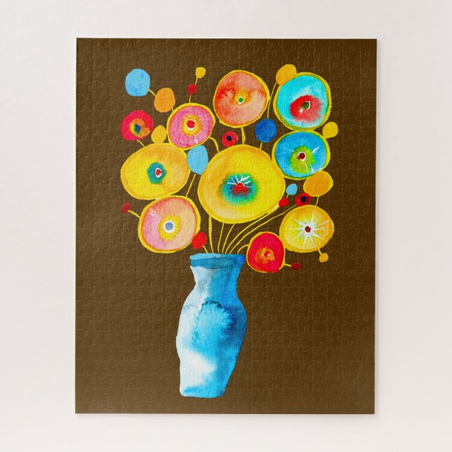 Puzzle Ilustracion de arte de flores vibrantes y funky (Vertical)