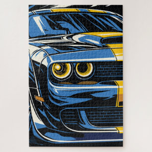 Puzzle Ilustración de arte pop frontal de Muscle Car azul
