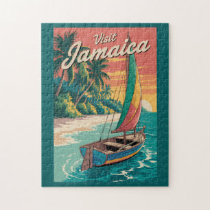 Puzzle Ilustración de barco de Jamaica Arte de viaje vint