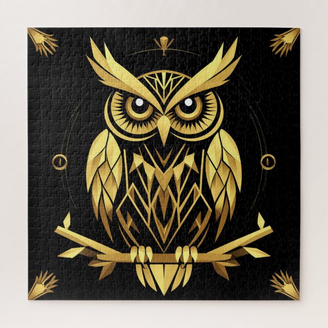 Puzzle Ilustración de búho geométrico dorado (Vertical)