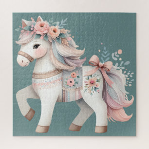 Puzzle Ilustración de caballo fantástico en pastel floral