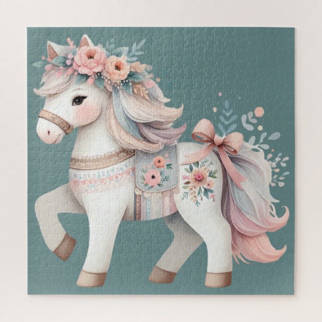 Puzzle Ilustración de caballo fantástico en pastel floral (Vertical)