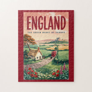 Puzzle Ilustración de campo inglés Arte de viaje retro