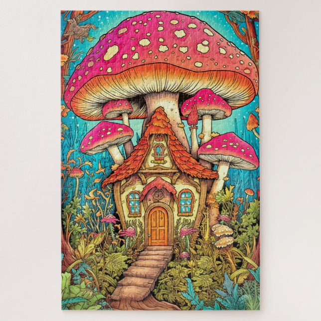 Puzzle Ilustración de casa de hongo linda (Vertical)