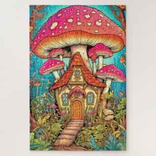 Puzzle Ilustración de Casa de Hongos Adorable