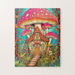 Puzzle Ilustración de Casa de Hongos Adorable