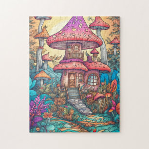 Puzzle Ilustración de casa de hongos psicodélicos lindos