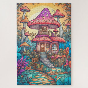 Puzzle Ilustración de casa de hongos sicodélicos lindos