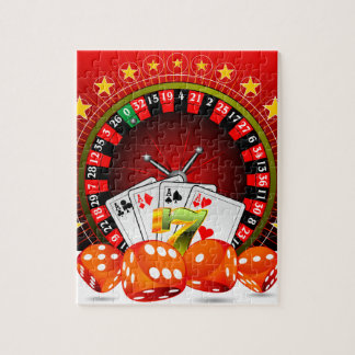 Puzzle Ilustracion de casino con rueda de ruleta y dados