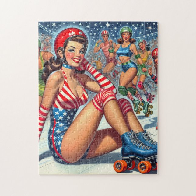 Puzzle Ilustracion de Chica de rodillos de época (Vertical)
