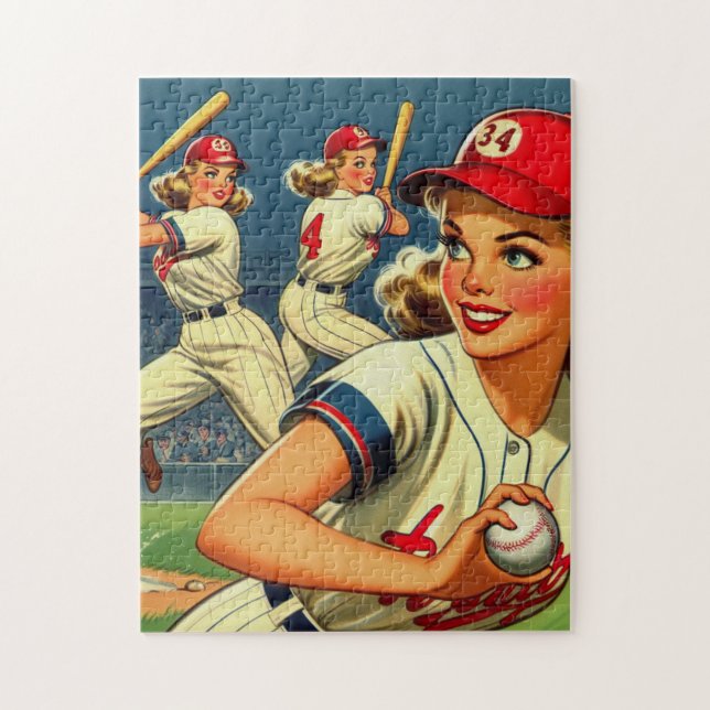 Puzzle Ilustracion de Chicas de Béisbol de época (Vertical)