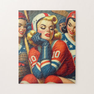 Puzzle Ilustracion de Chicas de hockey de época