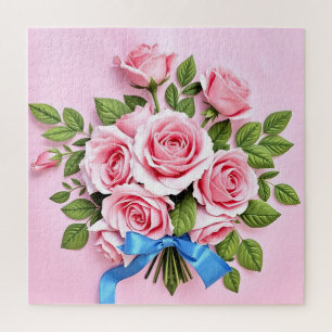 Puzzle Ilustración de cinta de ramo de rosas rosadas