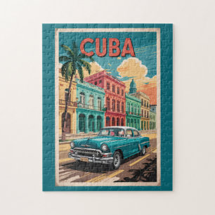 Puzzle Ilustración de coche clásico de Cuba Arte de viaje