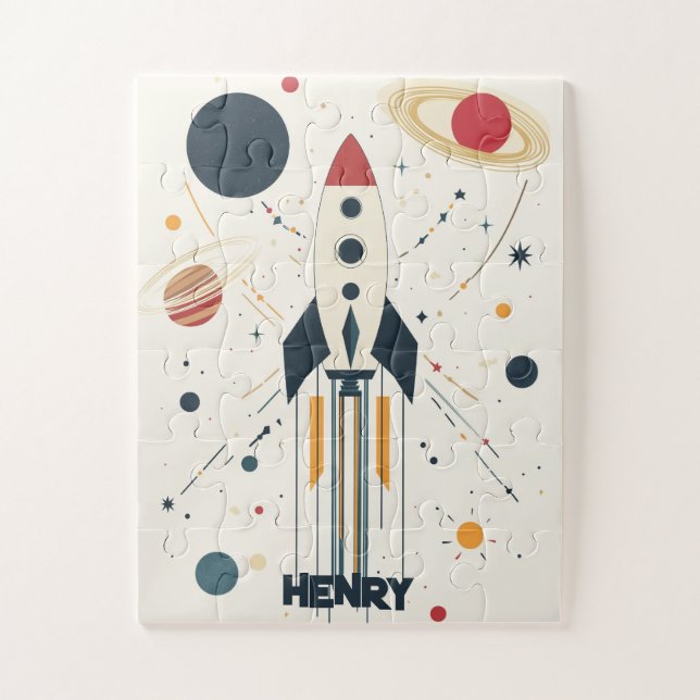 Puzzle Ilustracion de cohete espacial retro (Vertical)