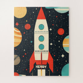 Puzzle Ilustracion de cohete espacial retro