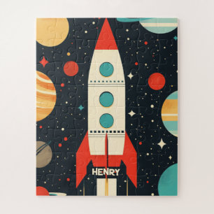 Puzzle Ilustracion de cohete espacial retro