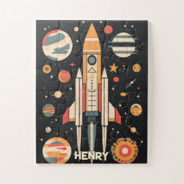 Puzzle Ilustracion de cohete espacial retro
