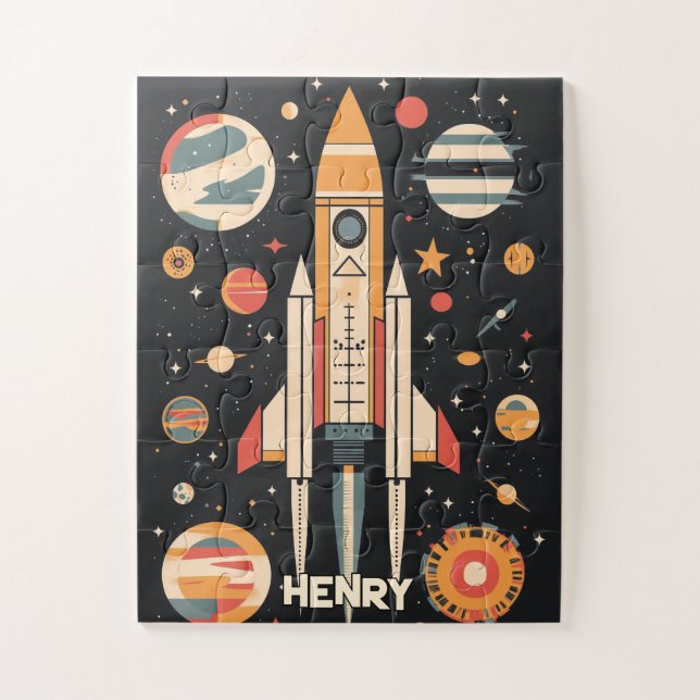 Puzzle Ilustracion de cohete espacial retro (Vertical)