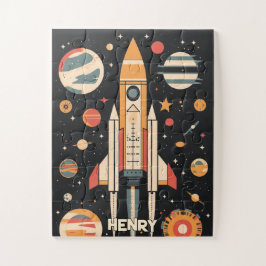 Puzzle Ilustracion de cohete espacial retro