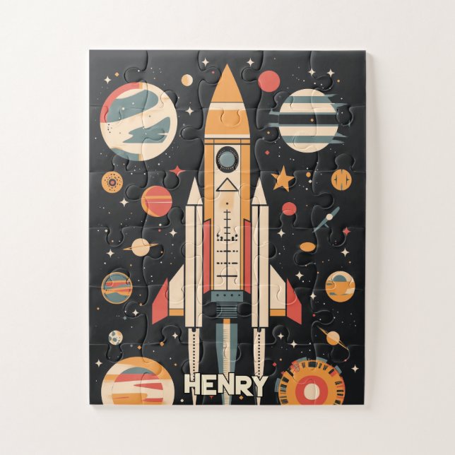 Puzzle Ilustracion de cohete espacial retro (Vertical)