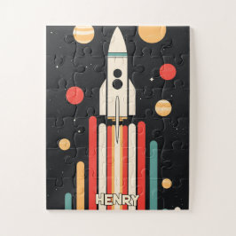 Puzzle Ilustracion de cohete espacial retro