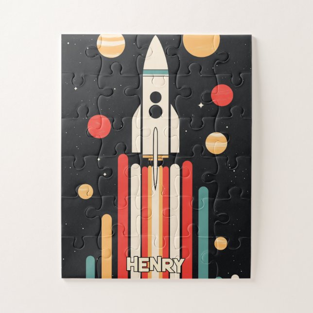 Puzzle Ilustracion de cohete espacial retro (Vertical)
