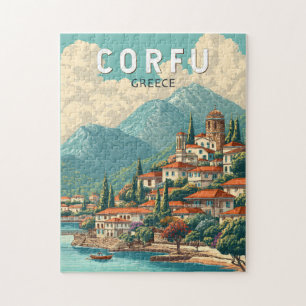 Puzzle Ilustración de Corfú Grecia Arte de Viaje Vintage