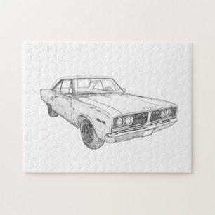 Puzzle Ilustracion de Coronet Dodge en blanco y negro en 