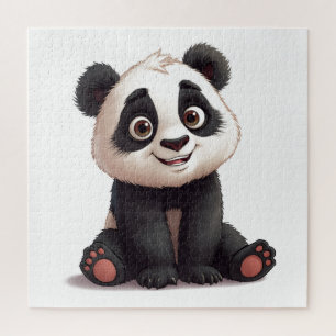Puzzle Ilustración de dibujos animados de oso panda senta