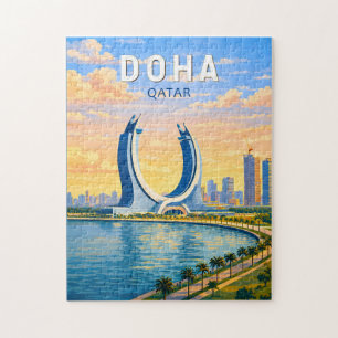 Puzzle Ilustración de Doha Qatar Arte de Viaje Vintage
