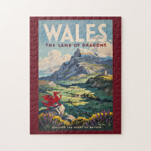 Puzzle Ilustración de dragón de Gales Arte de viaje vinta