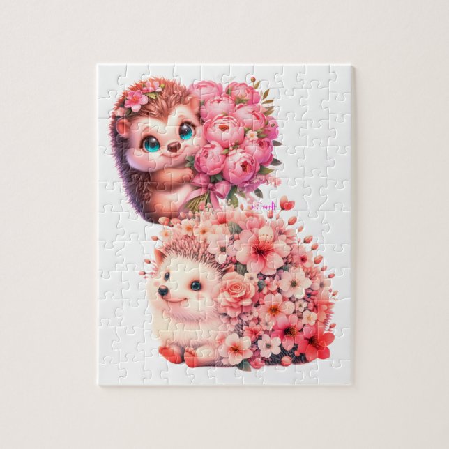 Puzzle Ilustración de dúo de erizos florales románticos l (Vertical)