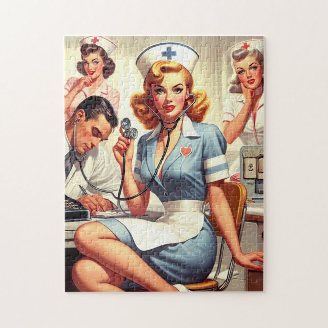 Puzzle Ilustracion de enfermería retro (Vertical)