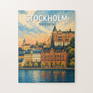 Puzzle Ilustración de Estocolmo Suecia Arte de Viaje Vint