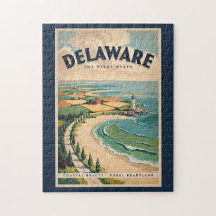 Puzzle Ilustración de faro de Delaware Arte de viaje retr
