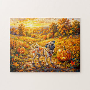 Puzzle Ilustración de fregonas de camino de calabaza otoñ