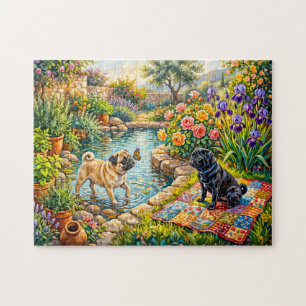 Puzzle Ilustración de fregonas de estanque de jardín de c