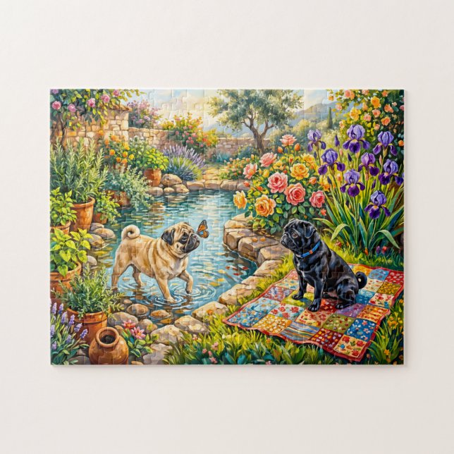 Puzzle Ilustración de fregonas de estanque de jardín de c (Horizontal)