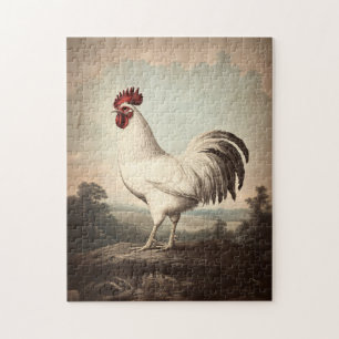 Puzzle Ilustración de gallo blanco de estilo vintage