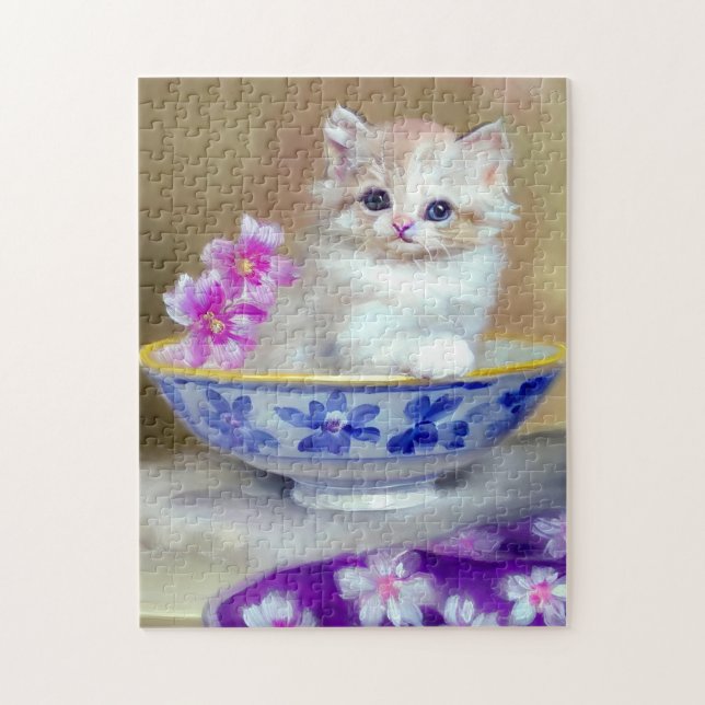Puzzle Ilustracion de gatito blanco vintage (Vertical)
